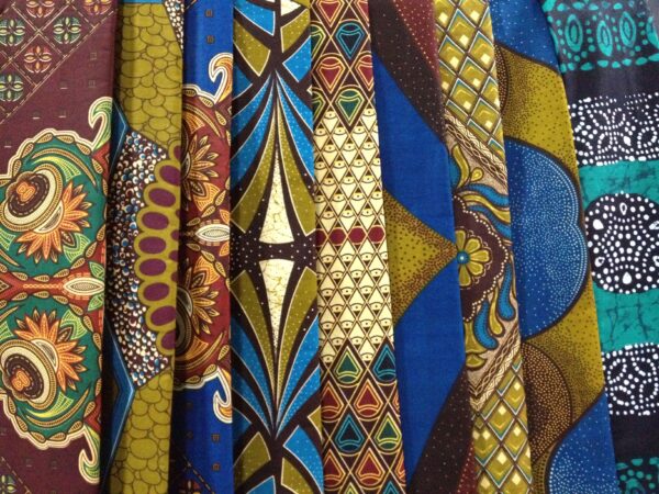 Folded African print fabrics in bold colors