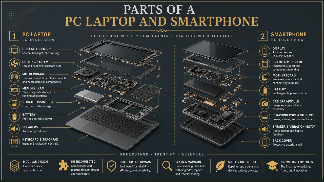 Parts of a PC, Laptop and Smartphone