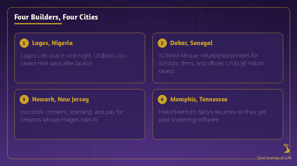 Four builders, four cities: Lagos, Dakar, Newark, Memphis
