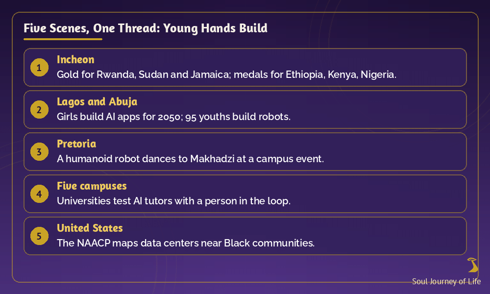 Five scenes, one thread: young hands building the future of AI and robots
