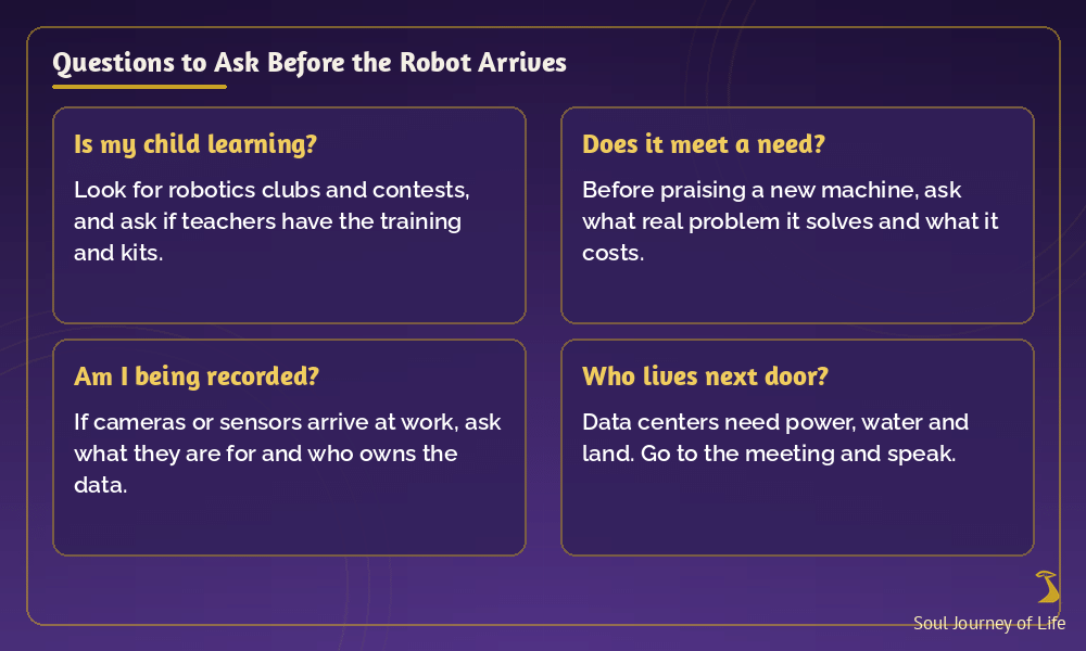 Graphic listing questions to ask before the robot arrives