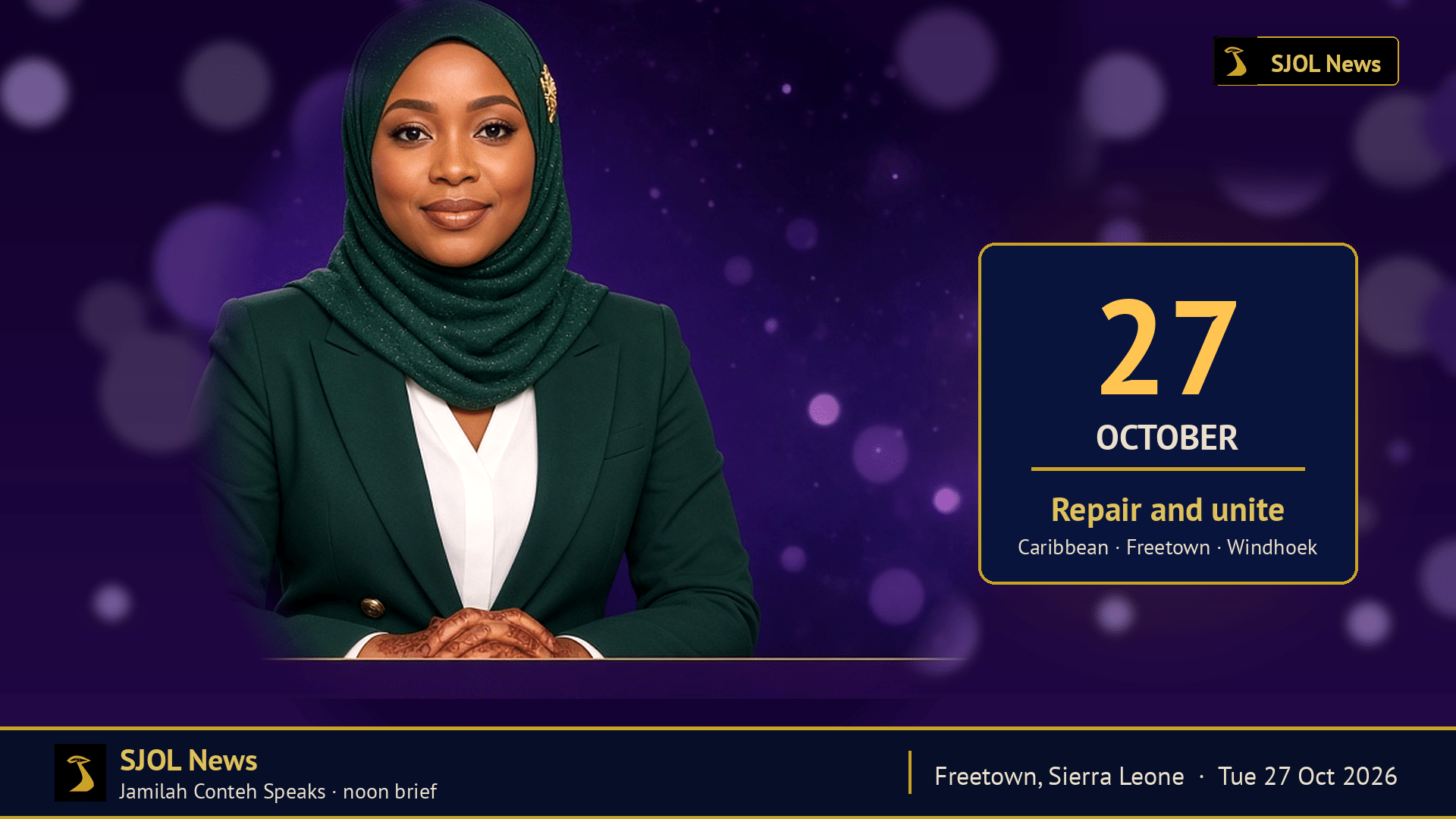 Jamilah Conteh at the SJOL News desk, Jamilah Conteh Speaks, 27 October 2026