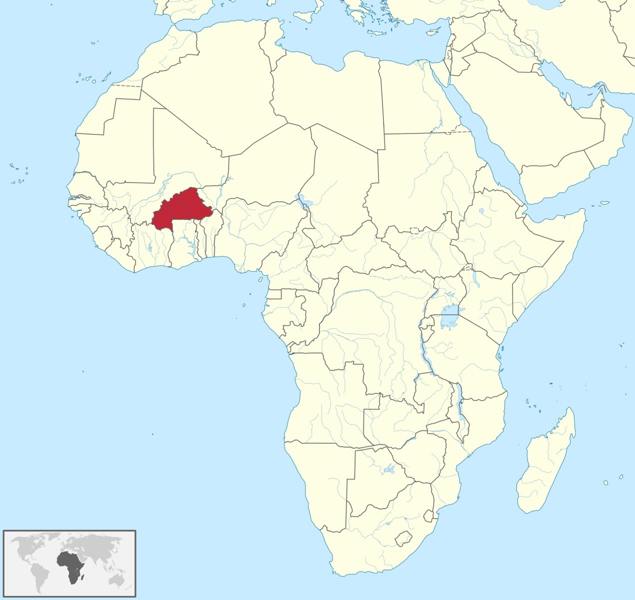 Map of Africa with Burkina Faso highlighted in red